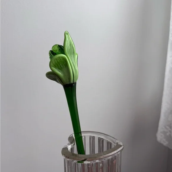 2 Murano Blown Glass 12” Flowers Yellow Green Vintage Decor - Picture 7 of 16